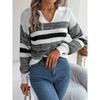 Women's Hooded Sweatshirt with Casual Collar and Contrast Striped Long-Sleeved Knitted Pullover