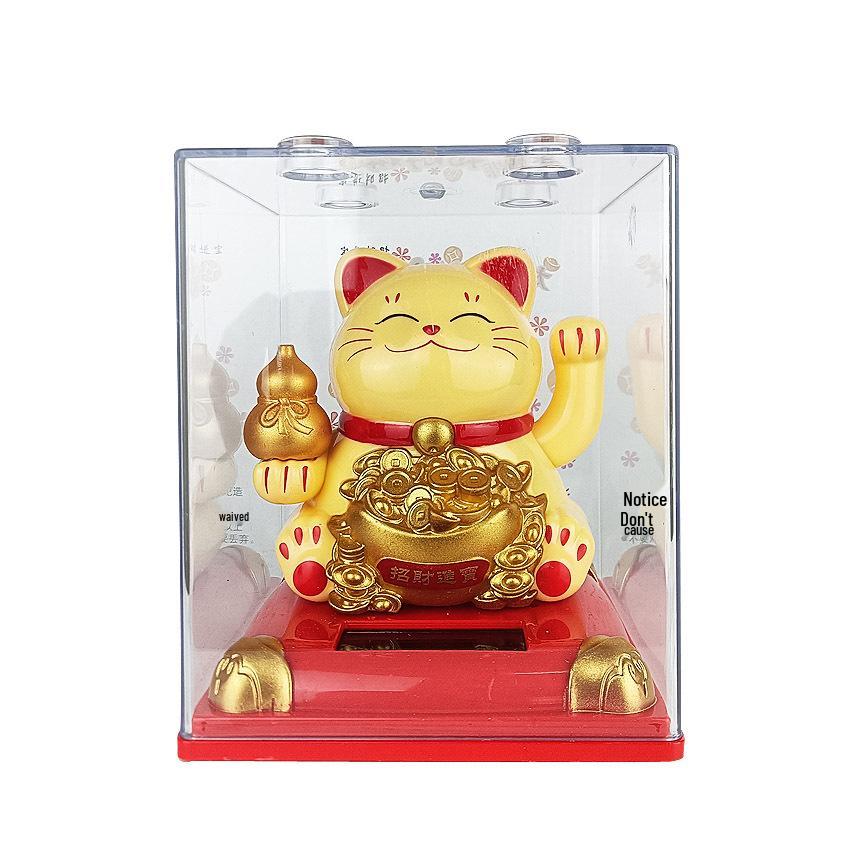 Y Solar Fortune Cat Waving Hand Ornament: Light-Powered Decor for Car, Living Room, or Office Desk