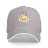Pancake Cat Baseball Cap Featuring Adorable Cartoon Character with Honey and Flowers Design on Black Hat with White Trim
