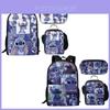 Charming Stitch Cartoon Backpack Set With Lunch Bag And Pencil Case Soft Polyester