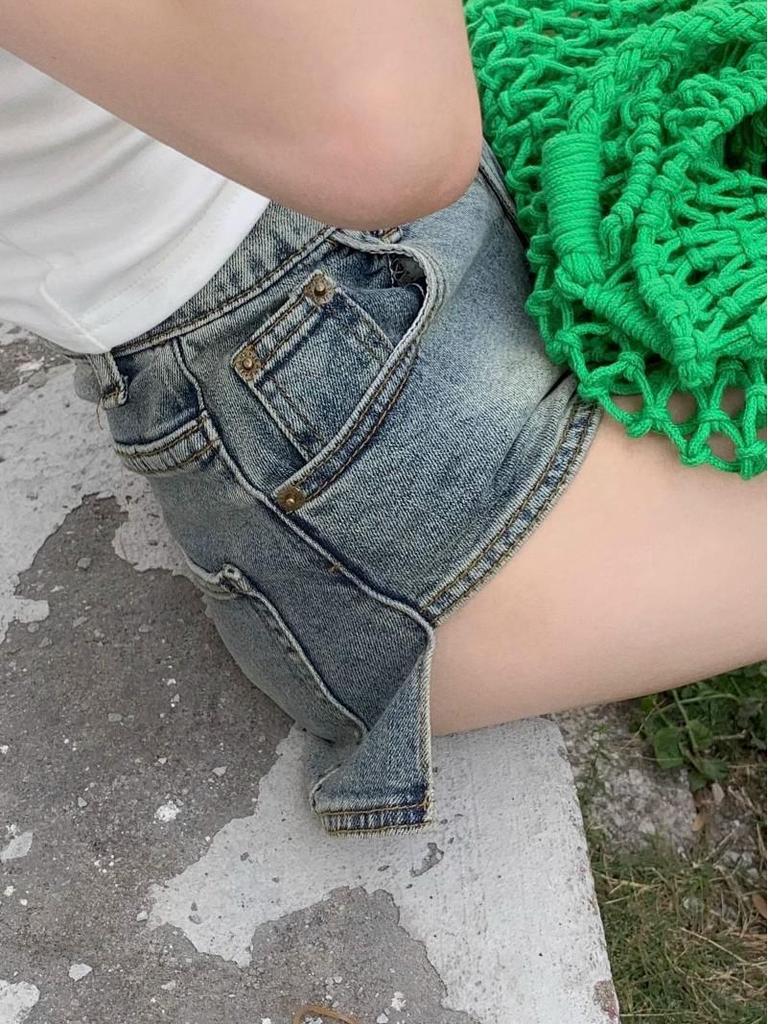 Women's High Waist Elastic Denim Shorts - Irregular Slanted Hem, Petite Fit, Casual Versatile Summer Hot Pants
