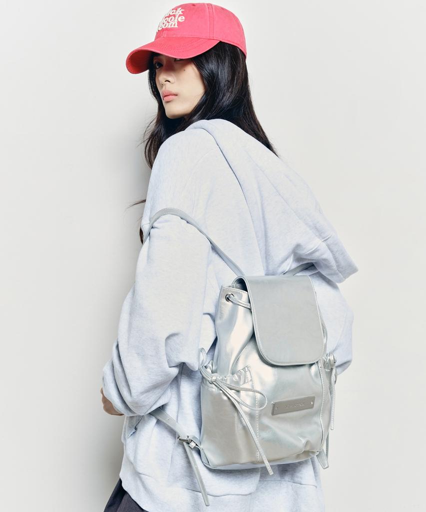 Nick&Nicole Crystal Leather Shirring Backpack_Silver