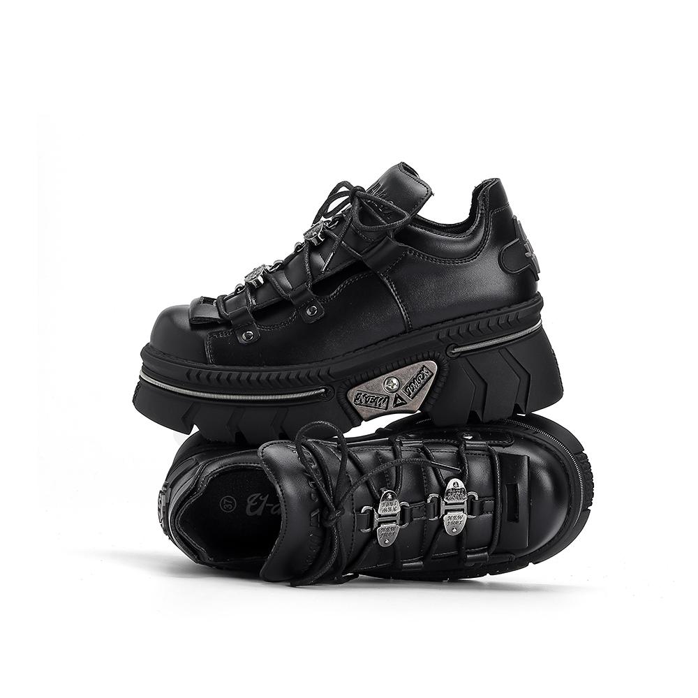 New Punk Style Women Shoes Lace-up Heel Height 6CM Platform Shoes Woman Metal Decor Woman Sneakers Gothic Ankle Rock Boots