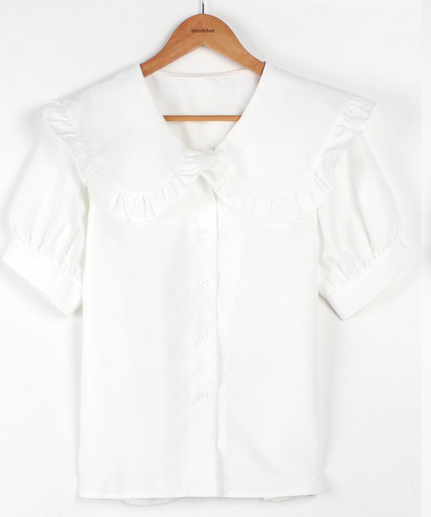 Ppaeppae Big Frill Collar Neck Puff Short Sleeve Blouse