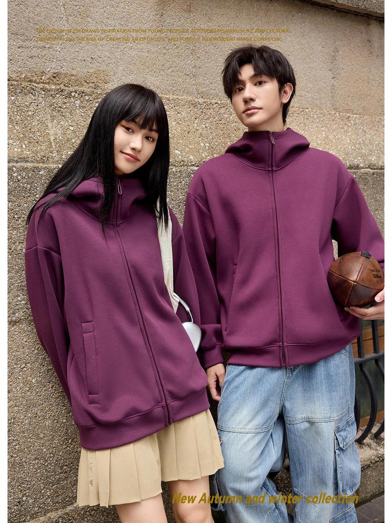 400g High Collar Zipper Cardigan Hoodie with Liquid Cotton Trendy Design - Model 9889.