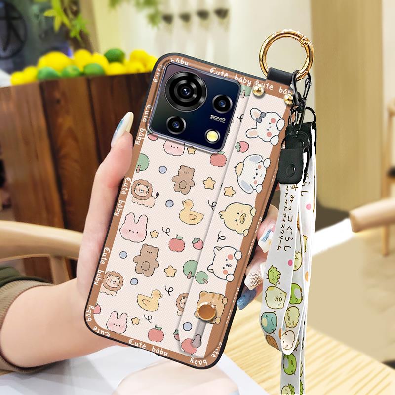 Cute Lanyard Phone Case For ZTE Blade V50 Vita Back Cover Durable Kickstand Fashion Design Waterproof Wristband Ring