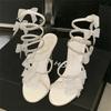Elegant Pink Wedding Shoes CRYSTAL Bow High Heels Sandals Woman Summer Ankle Strap Thin High Heels Open Toed Party Shoes