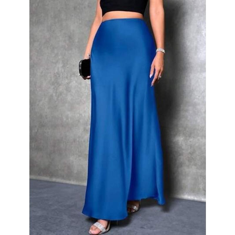 Fashion Elegant Loose Women Satin Skirts Spring and Summer New Simple Casual Office A-line Long Skirts Office Solid Color Women's Clothing
