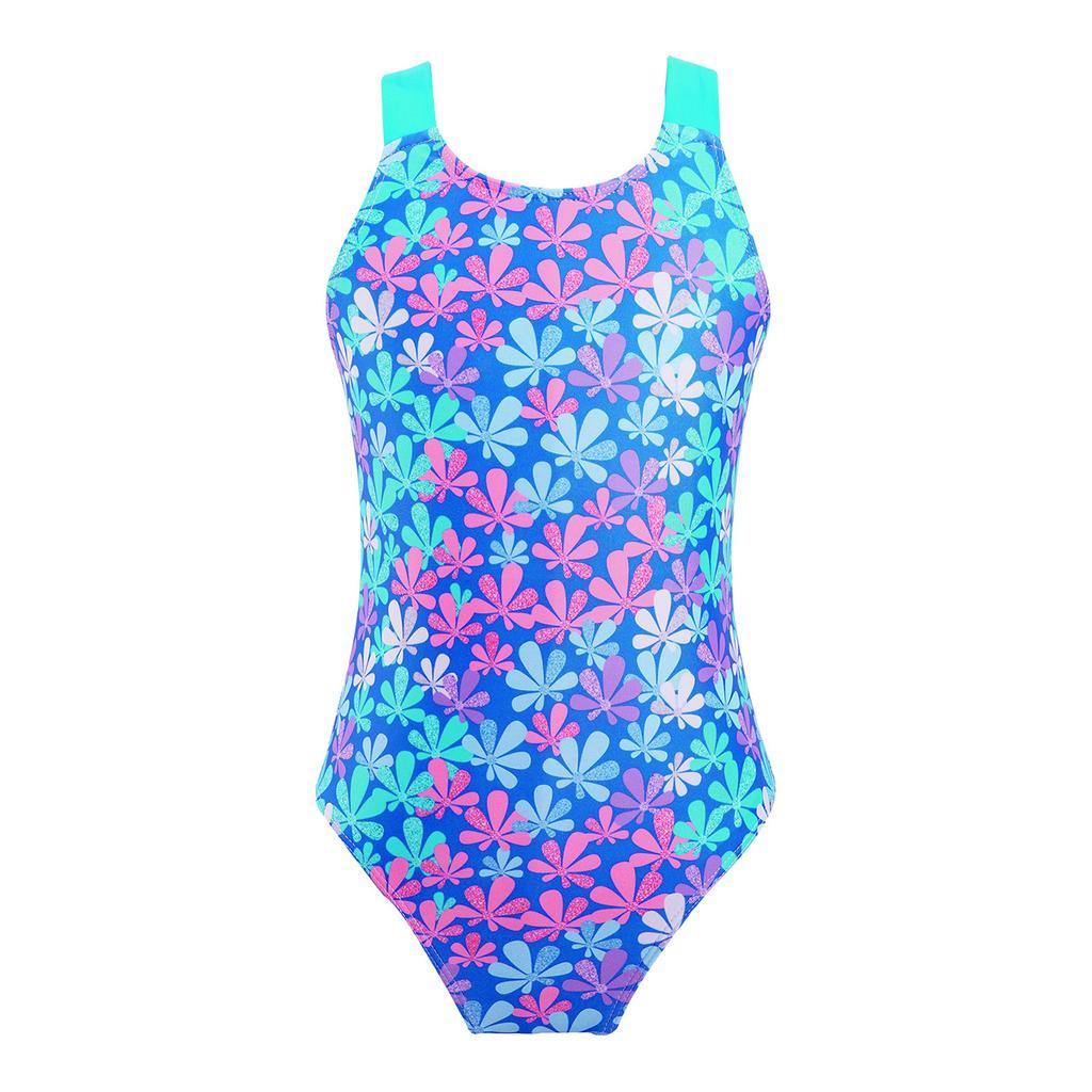 Girls Sleeveless Swimsuit Wide Straps Sapphire Print Horse Stars Pattern One Piece Bathing Suit