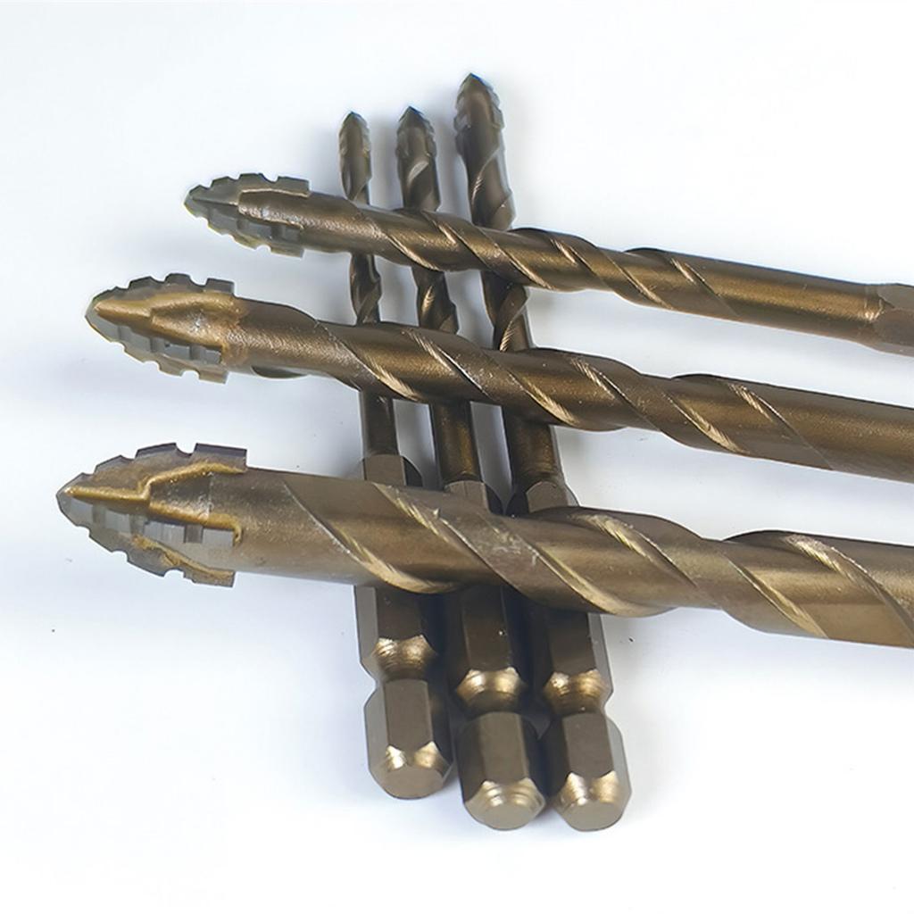 Serrated Tile Drill Bit Four-Edged Hexagonal Shank Drill Bit Drilling Tool for Glass Ceramic Concrete Brick