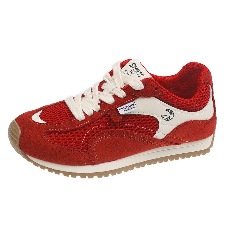

Retro red sports casual shoes flatbottomed laceup versatile shoes mesh breathable light shoes women 35 красный
