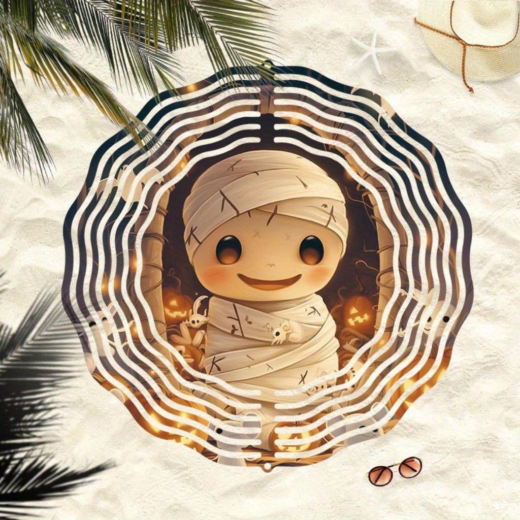 Halloween Mummy Wind Spinner Metal Hanging Decor for Outdoor Garden Yard Party No Power Needed Cute Bandaged Design Festive Ambiance