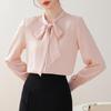 2025 Spring/Autumn Women's High-End Flowy Ribbon Bow Long Sleeve White Shirt for Professional Wear