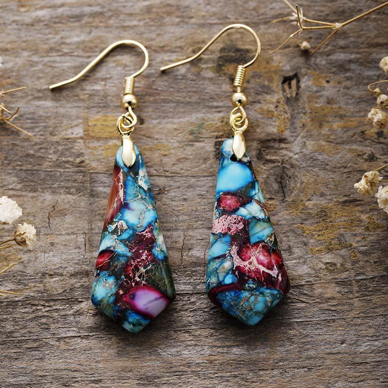 Ethnic style natural stone emperor stone geometric earrings earrings light luxury jewelry earrings