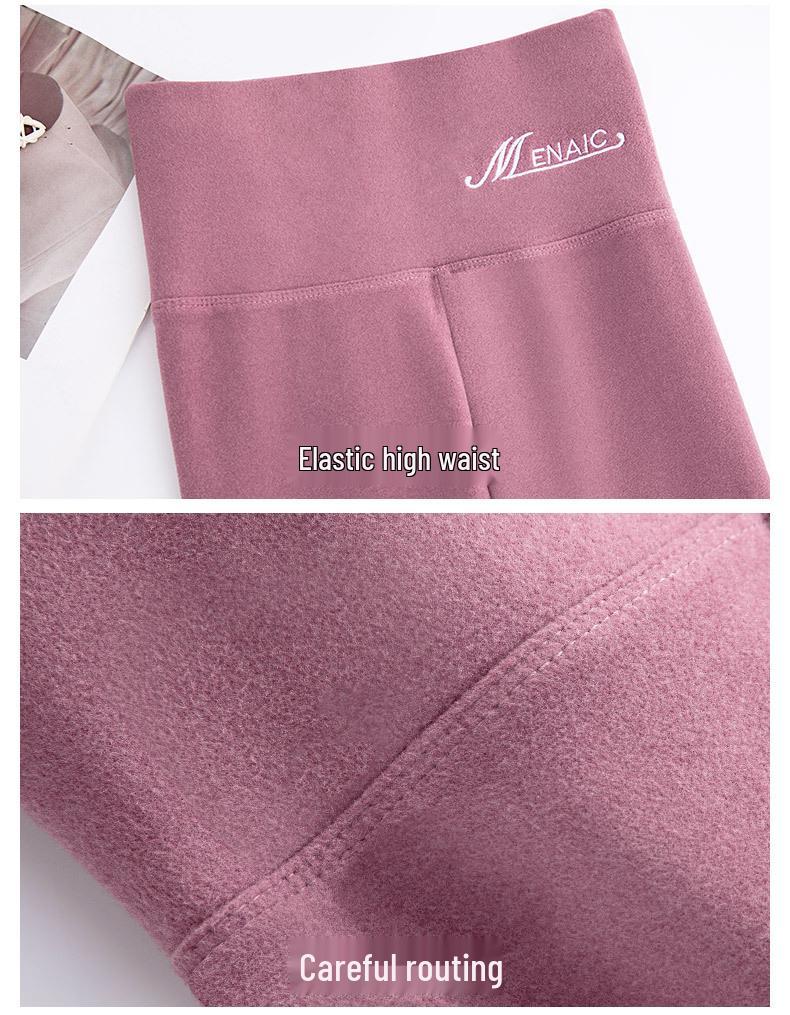 Women's High Waist Velvet Fleece-Lined Heat-Generating Plus Size Pants - Warm, Elastic, and Abdomen Shaping for Autumn and Winter