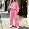 Women's Casual Fashion Long Sleeve High Waist Wide Straight Leg Sweatsuit Set