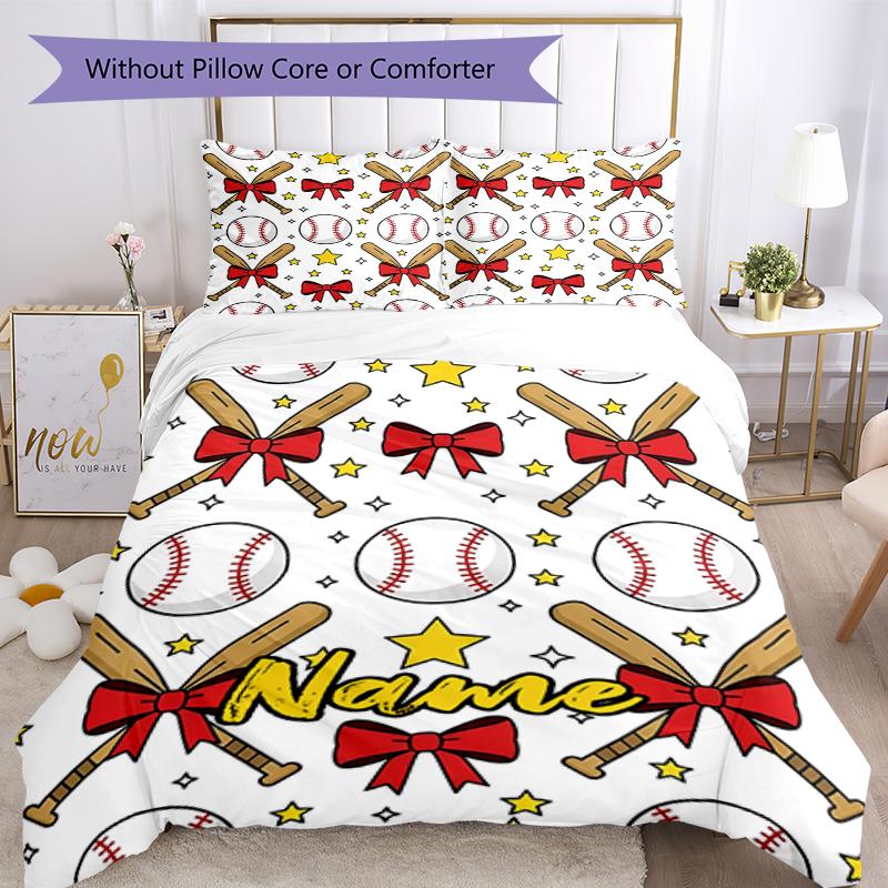 3pcs Custom Name Baseball Bedding Set Duvet Cover Closure Includes 1 Duvet Cover & 2 Pillowcases, Soft and Comfortable for All Seasons.