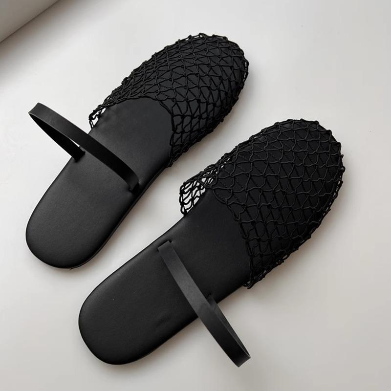 French Retro Mesh Woven Hollow Flat-bottomed Bag Head Slippers Summer 2025 New Round Head Outer Sandals Women