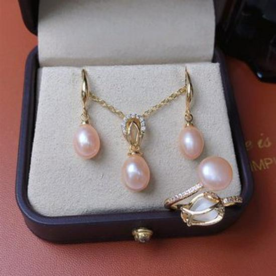 Elegant Water Drop Pearl Jewelry Set: Necklace, Earrings, Ring - Light Luxury Design
