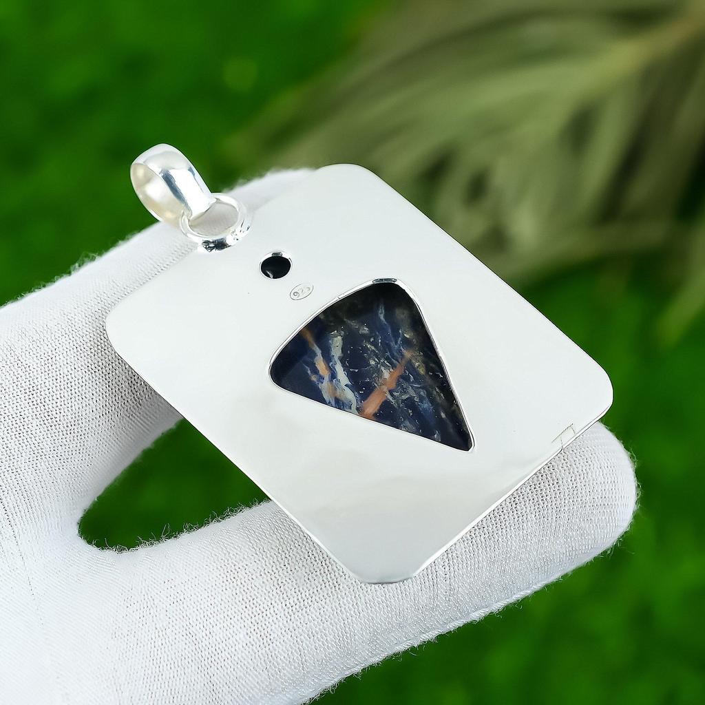 Natural Sodalite Gemstone Indian Jewelry 925 Sterling Silver Pendant For Girls