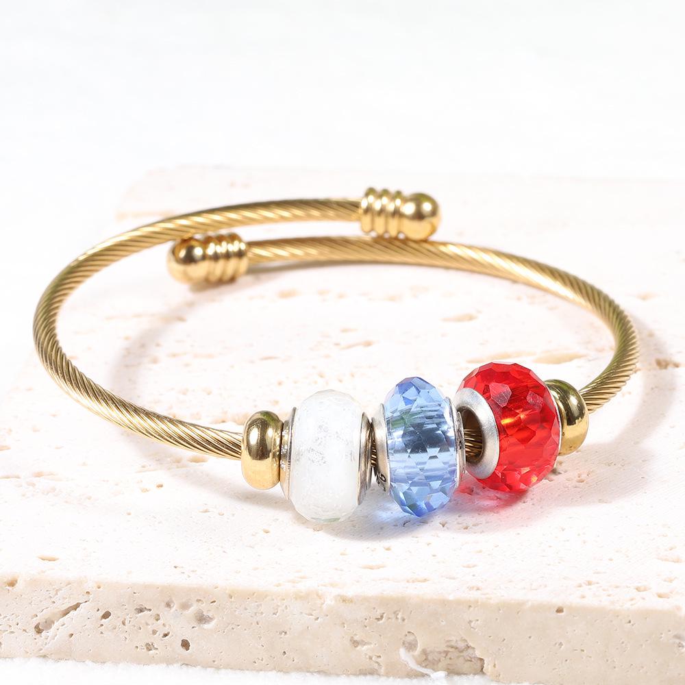 Tri-Color Stainless Steel Women's Bracelet: DIY Detachable Beads with Steel Wire Rope, European & American Style.