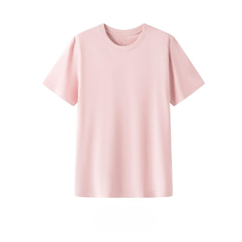 Unisex Round Neck Short Sleeve Loose Fit T-Shirt Casual Solid Color Cotton Tee Top