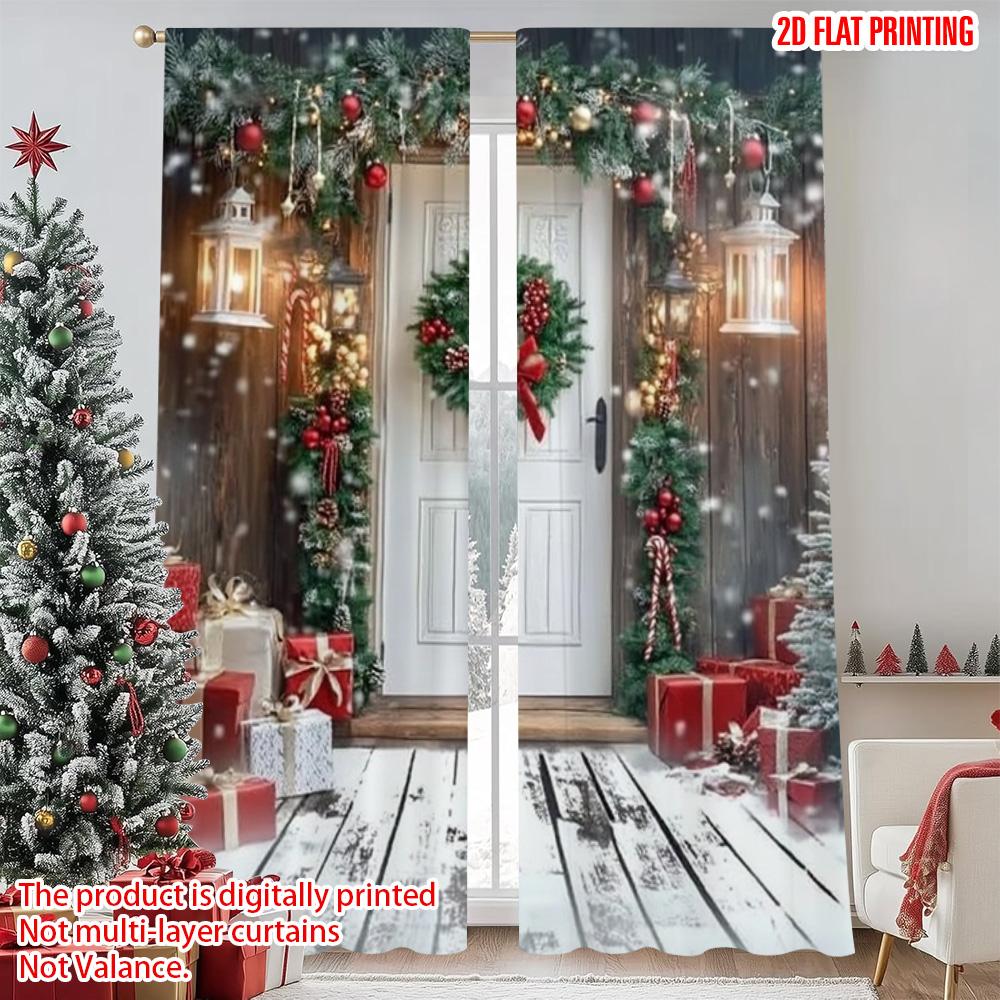

2pcs 2D flat printing Merry Christmas Popular Window Curtains Winter Fairy Christmas Durable Polyester Without Electricity 52.50×116.00 CM 2pcs