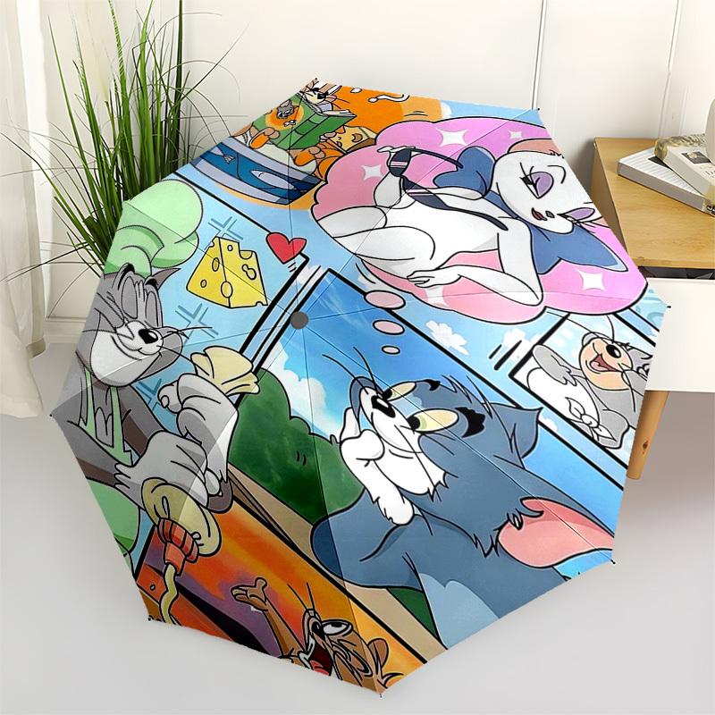 1pc Tom & Jerry Automatic Opening Folding Umbrella with 8-Bone Iron Frame, Portable Design for Outdoor Use, Ideal Gift for Fans, Travelers, Daily Use.