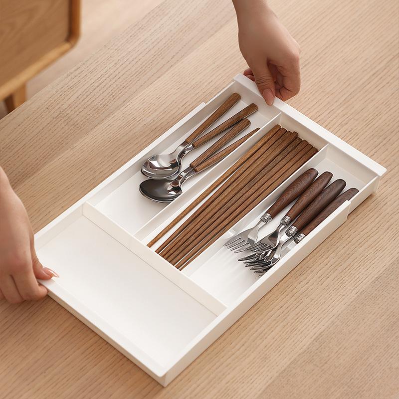 1 Pcs White Drawer Telescopic Storage Box Divider And Organizer Box For Home With Compartments For Storing Kitchen Cutlery