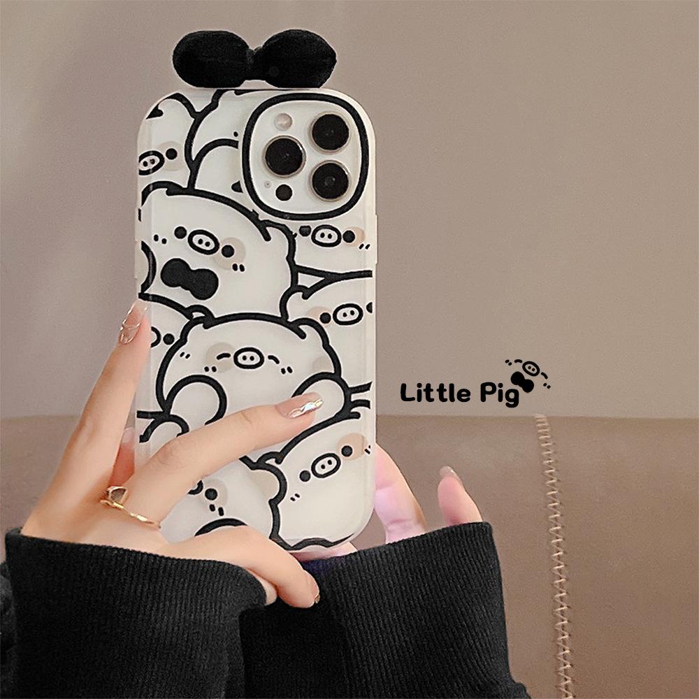 Luxury Piggy Black Tie Bow Cartoon Shockproof Phone Case For Iphone 13 12 11 Pro Max Xr Xs Max X 7 8 Plus Case Cute Cover 1096