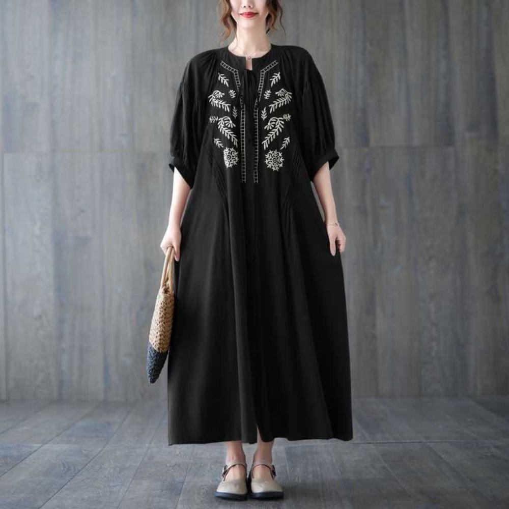 

V-neck Waist Cinched Loose Long Dress One size зелений