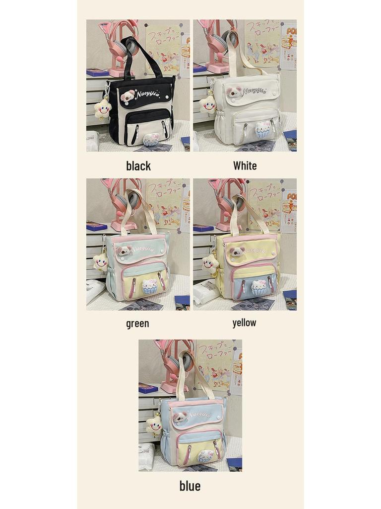 Japanese-Style Color-Block Tote Bag for Students: Lightweight, Large Capacity, Single-Shoulder Design
