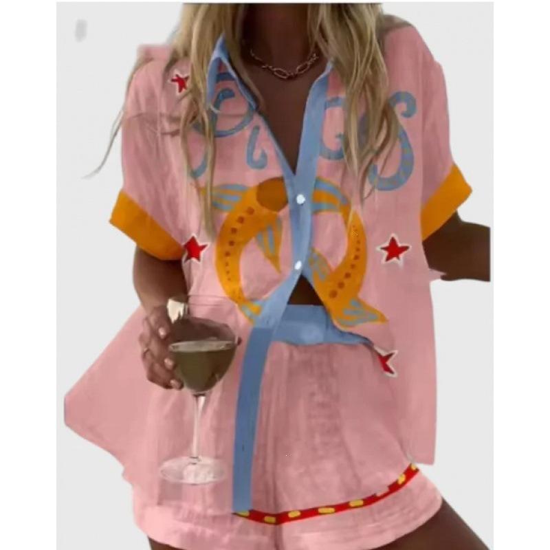 Popular Two-piece Set 1116 Summer Personality Bright Digital 1D Printing Women's Casual Suit