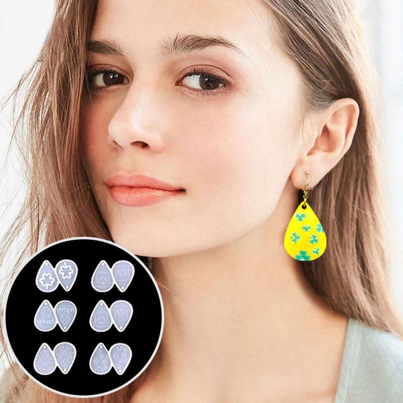 Ohrring Harzform Kleeblatt Ornament Silikonform Epoxidharz Gießen mit Loch für DIY Handwerk Schmuckherstellung Anhänger