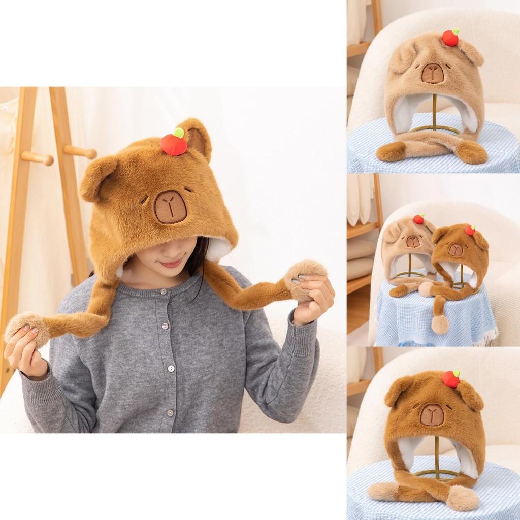 Capybara Plush Hat Movable Ears Winter Warm Cartoon Animal Hats Decorations