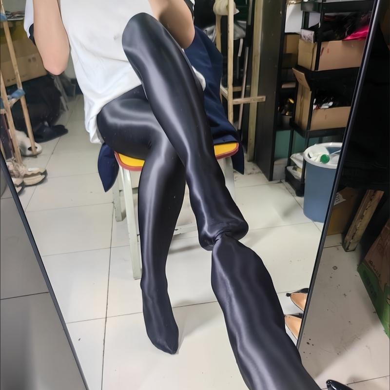 80D Spring Autumn Glossy Satin Leggings Oil Shiny Hip Lift Shaping Pantyhose Seamless Close / Open Crotch Skinny Leg Tights
