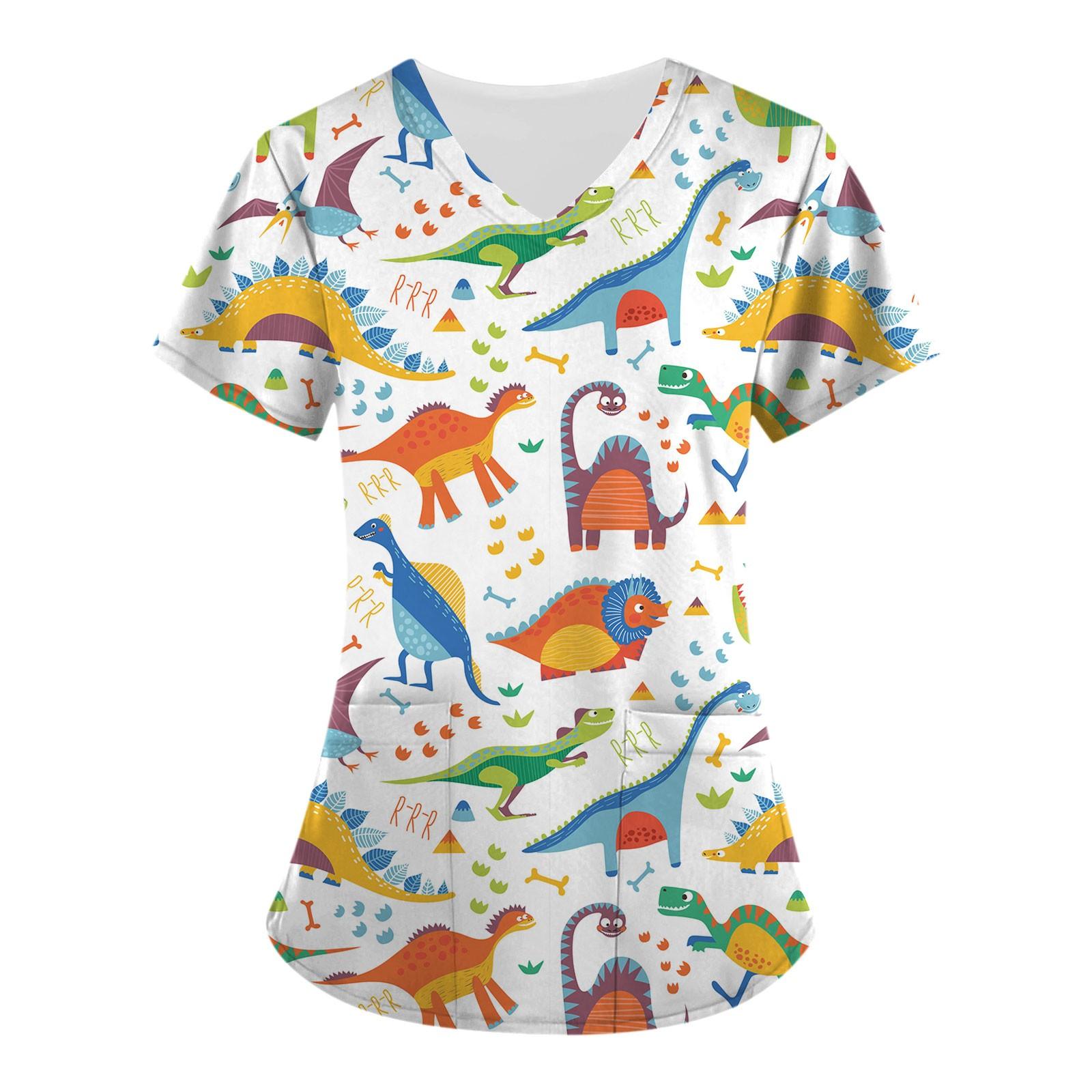 

Женские топы с короткими рукавами и v-образным вырезом с милыми животными, рабочая блузка с карманами XXL белый