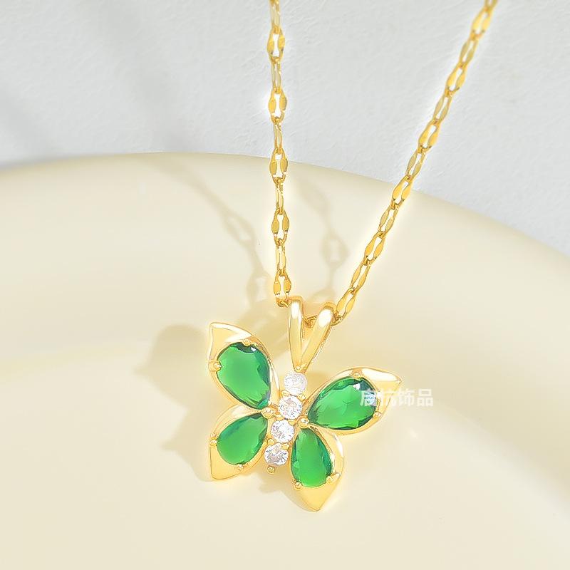 Emerald Butterfly Necklace Female Design High Sense Simple Versatile Collarbone Chain Jewelry