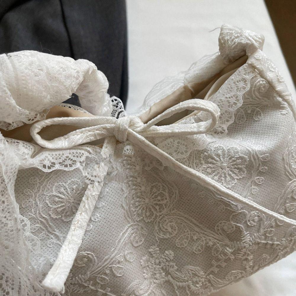 Tote Bag Lace Shoulder Bag With Ribbon Large Capacity Bag Storage Bag Simple Canvas Handbag  Work