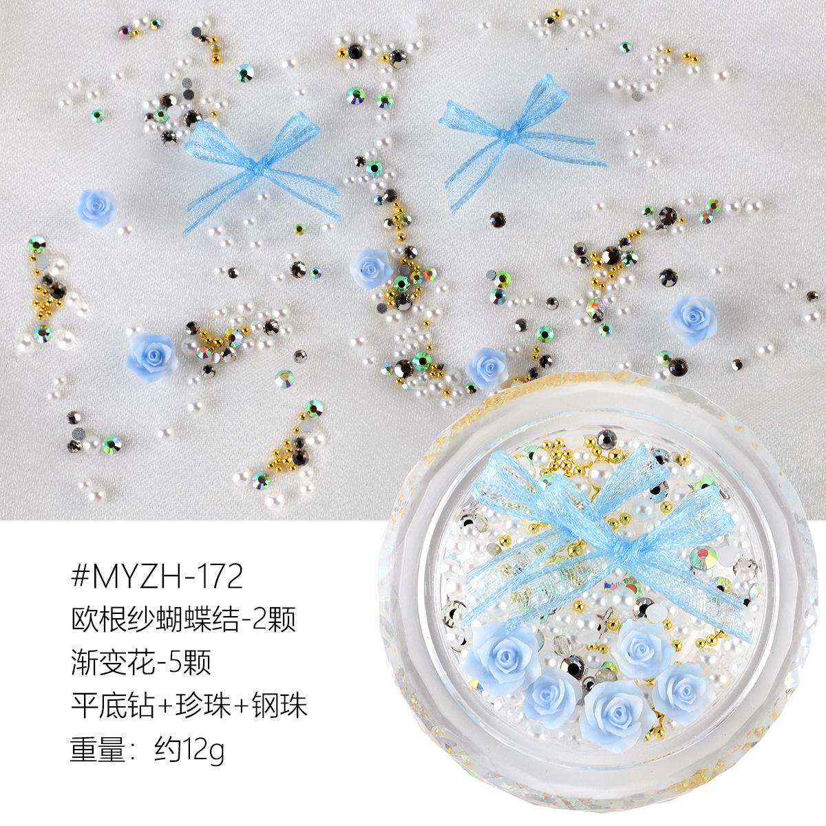 

Mesh Organza Bow Nail Art Jewelry Steel Ball Flat Bottom Diamond Resin Gradual Change Flower Black And White Lace Fairy Accessories