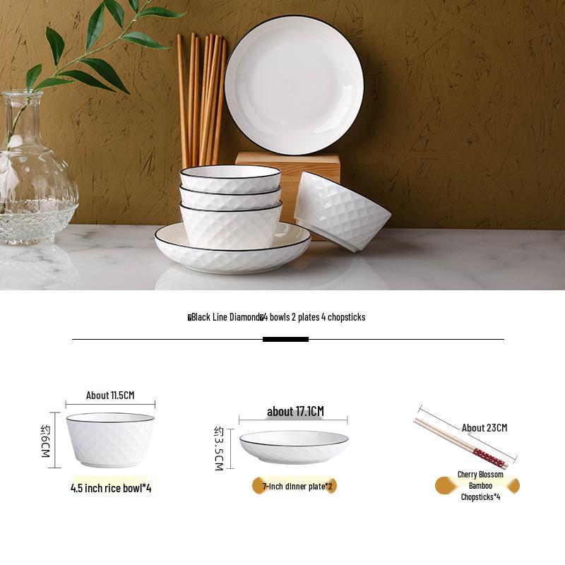 Ensemble de vaisselle en céramique japonaise: Assiettes et Bols pour 2-4 Personnes pour la Maison, Grands Bols à Soupe Inclus.