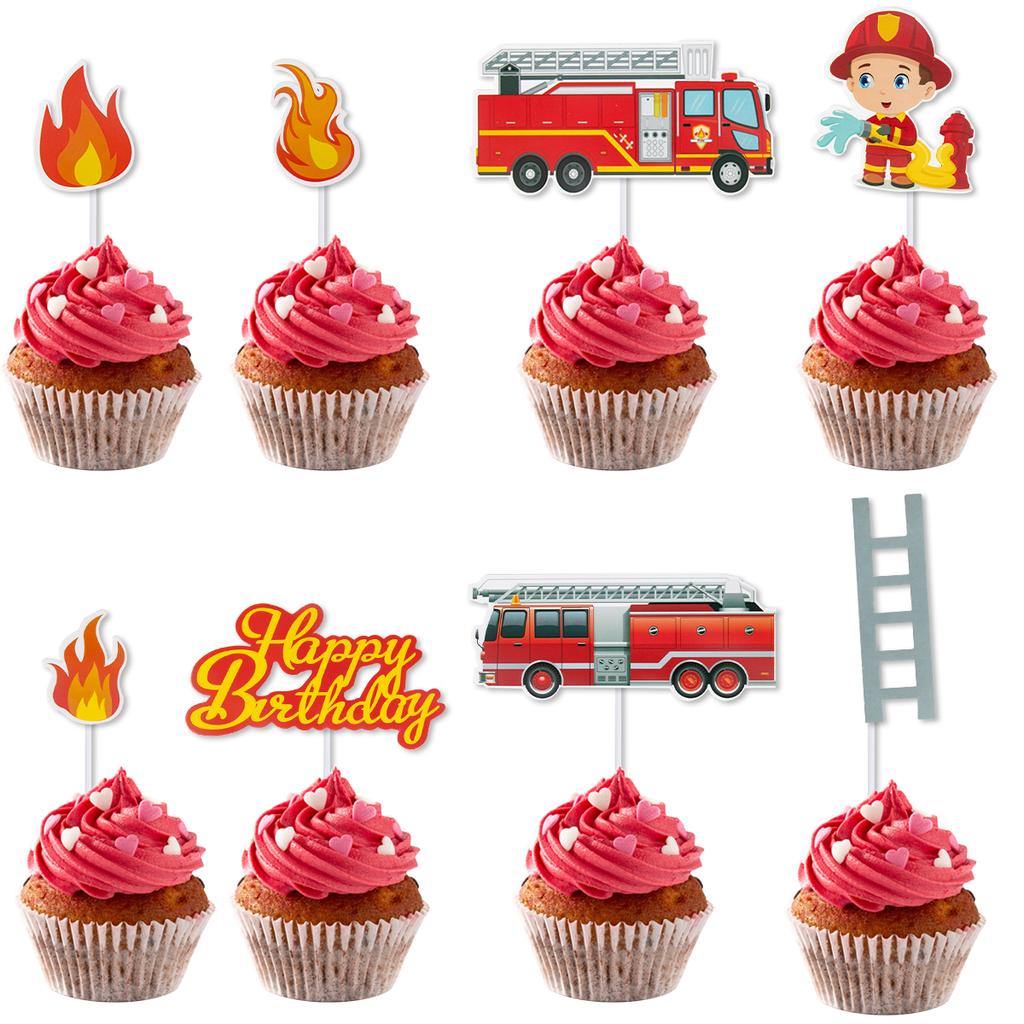Topper Torta Compleanno Vigile del Fuoco Camion dei Pompieri Spiedino Torta Vigile del Fuoco per Ragazzo Festa di Compleanno 1 Anno Eroe del Fuoco Decorazione Torta a Tema