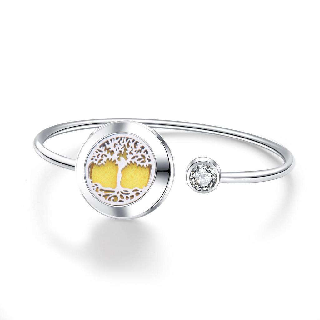 Tree of Life Aromatherapy Diffuser Bracelet - Rotating Hollow Design, Alloy & Stainless Steel, Non-Magnetic Couples Bracelets