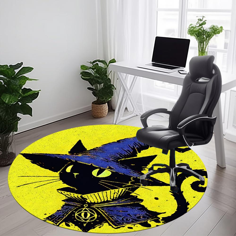 

1pc Witch Cat Office Round Area Rug, Indoor Mat Suitable ForOffice, Under Office Chairs Bedroom Living Room Home Decor, Room Deco q121 80cm by 80cm