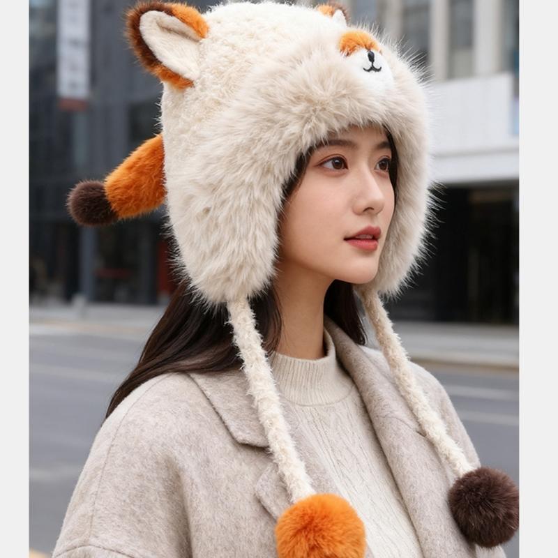 Furry Ears Plush Winter Hat for Women Girl Warm Comfortable Unisex Earflap Cap for Skiing Camping Daily Outdoor Use