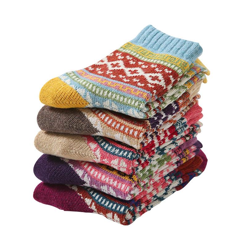 1 Pairs Women's Winter Warm Socks Vintage Socks Ethnic Style Cashmere Thermal Thicken Wool Sock For Women YSX