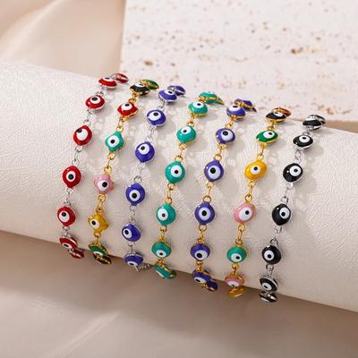 Stainless Steel Evil Eye Bracelet For Women Enamel Round Chain Blue Evil Eye Bead Bracelet Summer Beach Foot Jewelry Gift 2023