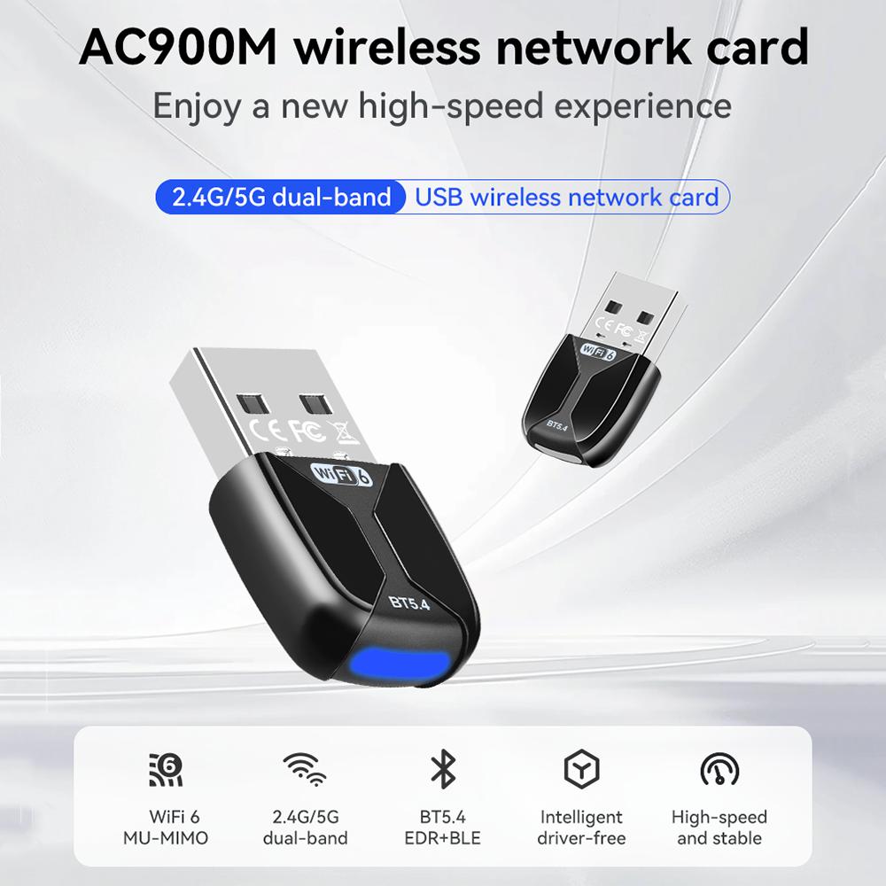900Mbps Network Card WiFi 6 Bluetooth 5.4 Adapter Dual Band 2.4G&5GHz USB Network Wireless Wlan Receiver For Win10/11 Drive Free