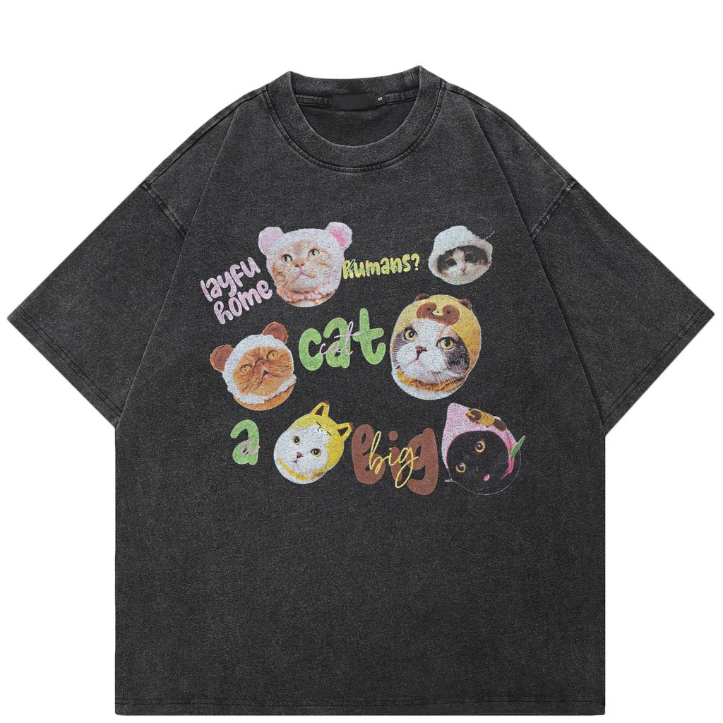 Streetwear Funny Cats Graphic T-Shirt Cotton Oversized Tshirt Unisex Tops Tees Summer Short Sleeves T Shirt