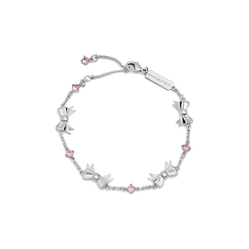 CHARLES&KEITH Small ck 26 summer bow series diamond-set adjustable brass crystal bracelet for women pink 45381085 CK5-12120470-pink R